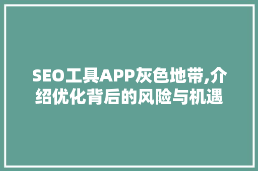 SEO工具APP灰色地带,介绍优化背后的风险与机遇