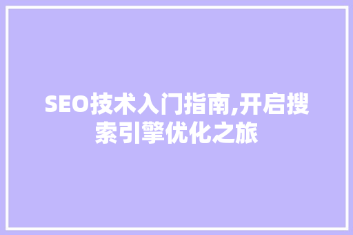 SEO技术入门指南,开启搜索引擎优化之旅