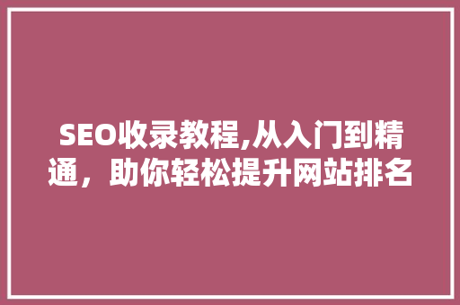 SEO收录教程,从入门到精通，助你轻松提升网站排名