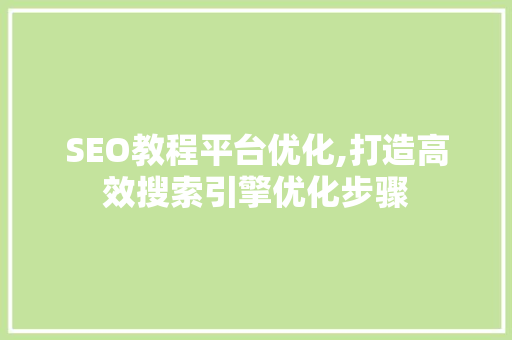 SEO教程平台优化,打造高效搜索引擎优化步骤