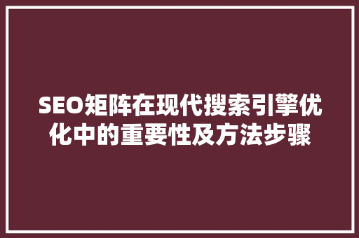 SEO矩阵在现代搜索引擎优化中的重要性及方法步骤