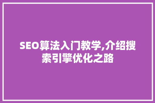 SEO算法入门教学,介绍搜索引擎优化之路