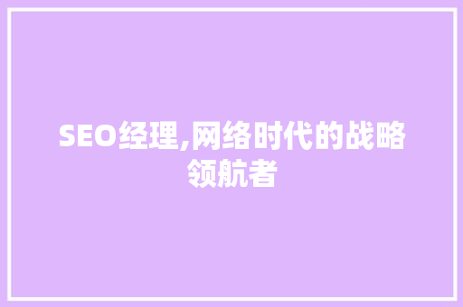 SEO经理,网络时代的战略领航者