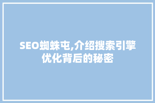 SEO蜘蛛屯,介绍搜索引擎优化背后的秘密