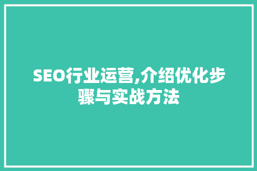 SEO行业运营,介绍优化步骤与实战方法