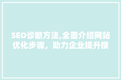 SEO诊断方法,全面介绍网站优化步骤，助力企业提升搜索引擎排名