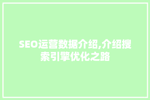SEO运营数据介绍,介绍搜索引擎优化之路