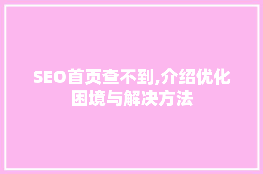 SEO首页查不到,介绍优化困境与解决方法