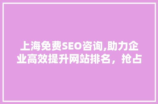 上海免费SEO咨询,助力企业高效提升网站排名，抢占市场先机
