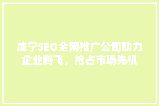 咸宁SEO全网推广公司助力企业腾飞，抢占市场先机