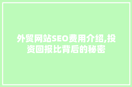 外贸网站SEO费用介绍,投资回报比背后的秘密
