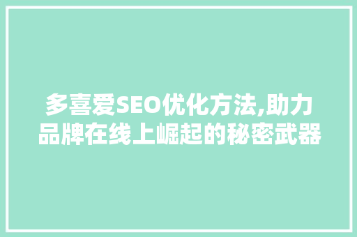 多喜爱SEO优化方法,助力品牌在线上崛起的秘密武器