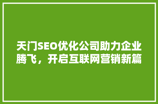 天门SEO优化公司助力企业腾飞，开启互联网营销新篇章