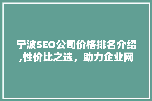 宁波SEO公司价格排名介绍,性价比之选，助力企业网站优化之路