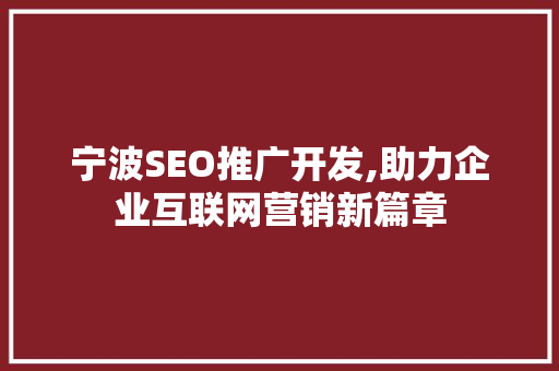 宁波SEO推广开发,助力企业互联网营销新篇章