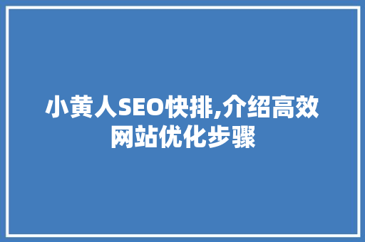 小黄人SEO快排,介绍高效网站优化步骤