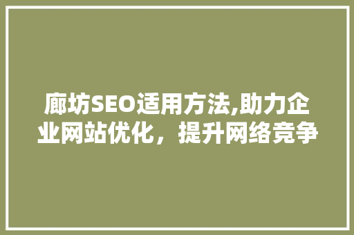 廊坊SEO适用方法,助力企业网站优化，提升网络竞争力