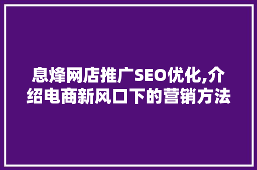 息烽网店推广SEO优化,介绍电商新风口下的营销方法