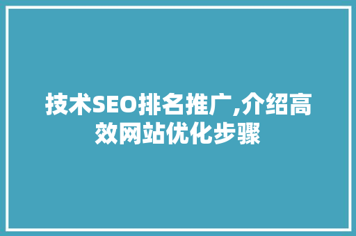 技术SEO排名推广,介绍高效网站优化步骤