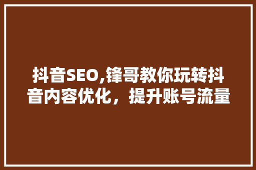 抖音SEO,锋哥教你玩转抖音内容优化，提升账号流量与影响力