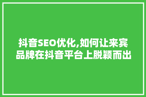 抖音SEO优化,如何让来宾品牌在抖音平台上脱颖而出