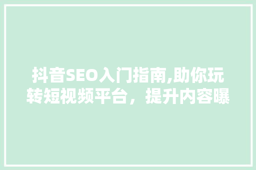 抖音SEO入门指南,助你玩转短视频平台，提升内容曝光率