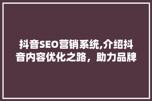 抖音SEO营销系统,介绍抖音内容优化之路，助力品牌高效传播