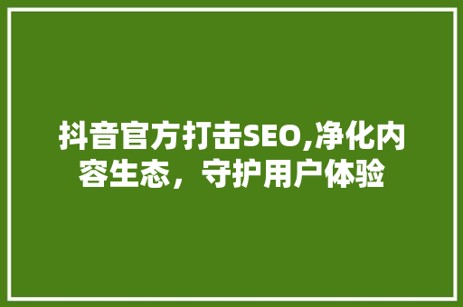 抖音官方打击SEO,净化内容生态，守护用户体验