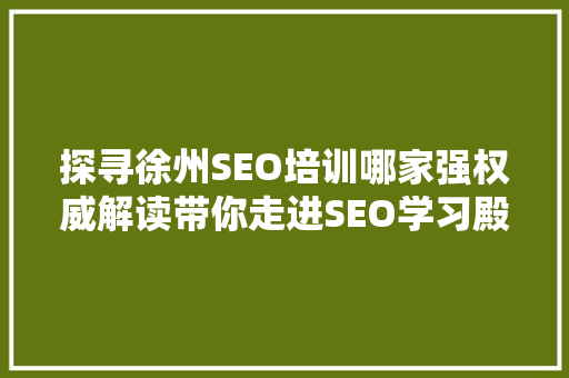 探寻徐州SEO培训哪家强权威解读带你走进SEO学习殿堂