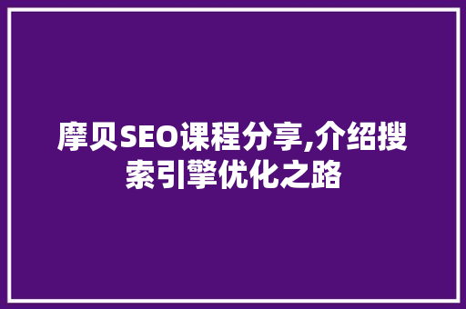 摩贝SEO课程分享,介绍搜索引擎优化之路  第1张