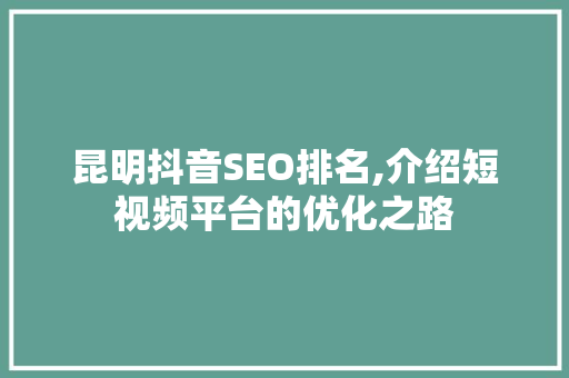 昆明抖音SEO排名,介绍短视频平台的优化之路