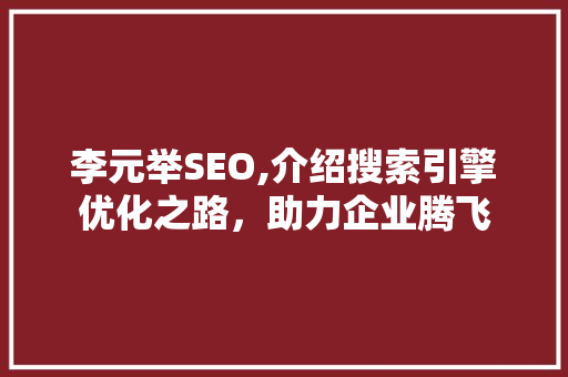 李元举SEO,介绍搜索引擎优化之路，助力企业腾飞