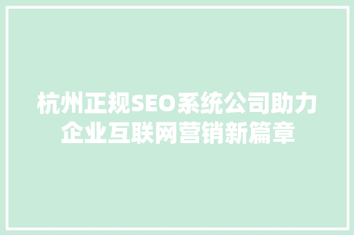 杭州正规SEO系统公司助力企业互联网营销新篇章