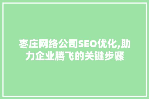 枣庄网络公司SEO优化,助力企业腾飞的关键步骤