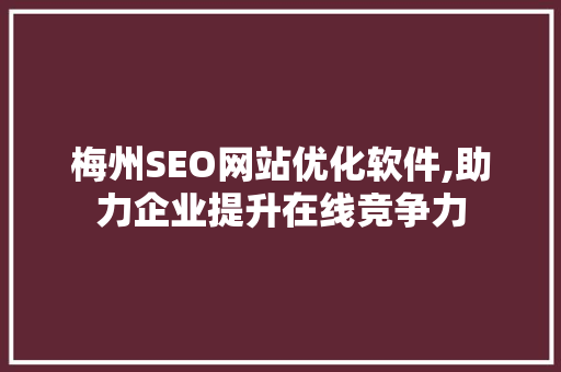 梅州SEO网站优化软件,助力企业提升在线竞争力