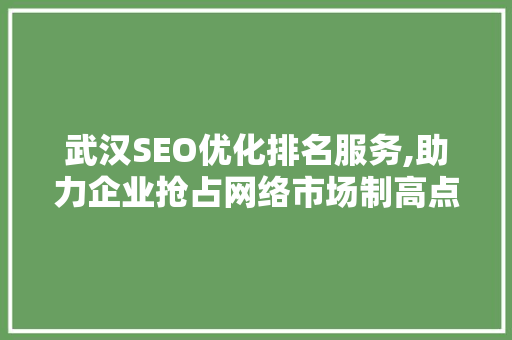 武汉SEO优化排名服务,助力企业抢占网络市场制高点