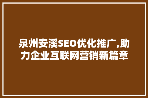 泉州安溪SEO优化推广,助力企业互联网营销新篇章