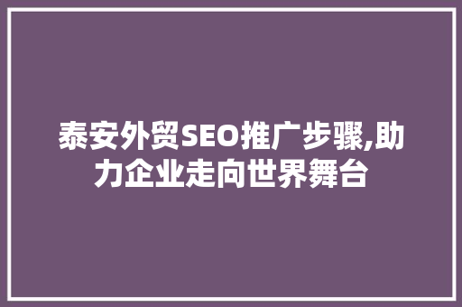 泰安外贸SEO推广步骤,助力企业走向世界舞台