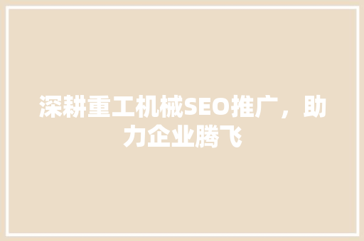 深耕重工机械SEO推广，助力企业腾飞