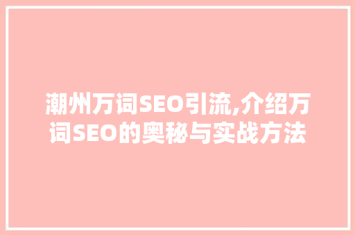 潮州万词SEO引流,介绍万词SEO的奥秘与实战方法