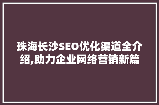 珠海长沙SEO优化渠道全介绍,助力企业网络营销新篇章