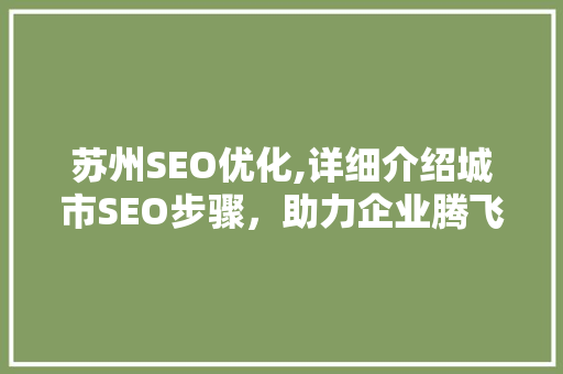 苏州SEO优化,详细介绍城市SEO步骤，助力企业腾飞