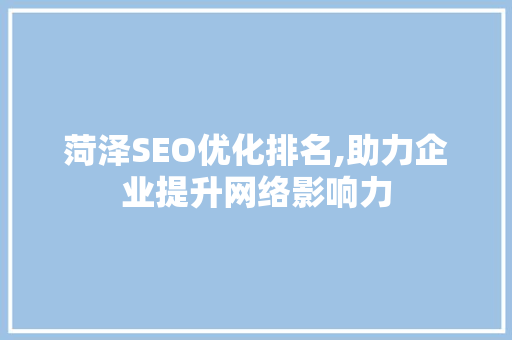 菏泽SEO优化排名,助力企业提升网络影响力