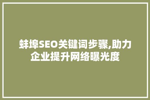 蚌埠SEO关键词步骤,助力企业提升网络曝光度