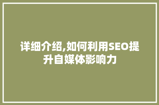 详细介绍,如何利用SEO提升自媒体影响力