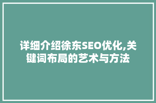 详细介绍徐东SEO优化,关键词布局的艺术与方法  第1张