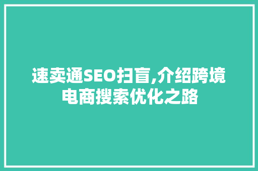 速卖通SEO扫盲,介绍跨境电商搜索优化之路