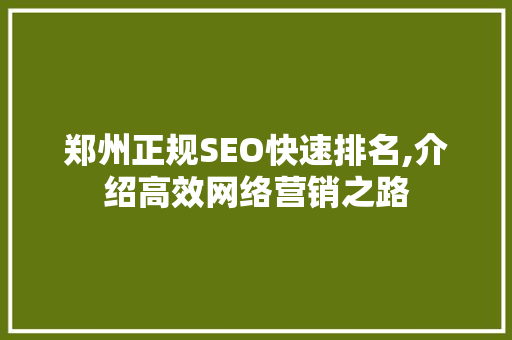 郑州正规SEO快速排名,介绍高效网络营销之路