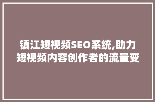镇江短视频SEO系统,助力短视频内容创作者的流量变现之路