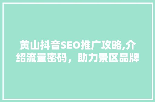 黄山抖音SEO推广攻略,介绍流量密码，助力景区品牌腾飞
